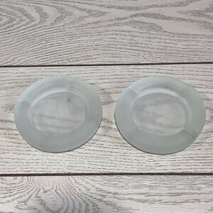 TWO Indiana Tiara Satin Frosted Glass Ashtray Vintage 1950s USA 4.5" Diameter